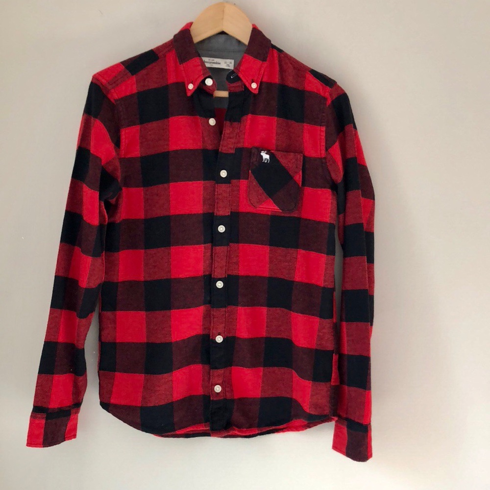 Abercrombie Kids Red Buffalo Plaid Flannel Shirt - Picture 1 of 7